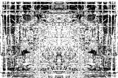 Grunge üst üste biniyor. Soyut siyah-beyaz vektör arkaplanı. Çatlak, leke ve noktalarda kirli desenli tek renkli klasik yüzey. Karanlık korku tarzında eski bir duvar.