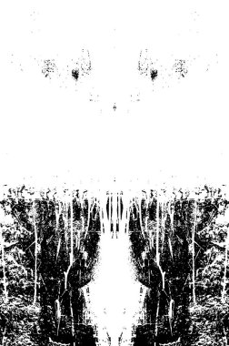 Grunge üst üste biniyor. Soyut siyah-beyaz vektör arkaplanı. Çatlak, leke ve noktalarda kirli desenli tek renkli klasik yüzey. Karanlık korku tarzında eski bir duvar.