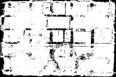 Grunge üst üste biniyor. Soyut siyah-beyaz vektör arkaplanı. Çatlak, leke ve noktalarda kirli desenli tek renkli klasik yüzey. Karanlık korku tarzında eski bir duvar.