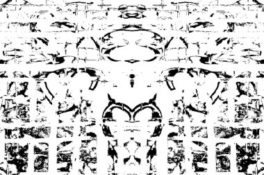 Grunge black and white pattern. Monochrome particles abstract texture. Background of cracks, scuffs, chips, stains, ink spots, lines. Dark design background surface. Gray printing element