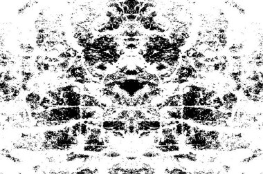 Grunge üst üste biniyor. Soyut siyah-beyaz vektör arkaplanı. Çatlak, leke ve noktalarda kirli desenli tek renkli klasik yüzey. Karanlık korku tarzında eski bir duvar.