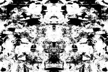 Grunge üst üste biniyor. Soyut siyah-beyaz vektör arkaplanı. Çatlak, leke ve noktalarda kirli desenli tek renkli klasik yüzey. Karanlık korku tarzında eski bir duvar.