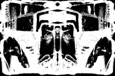 Grunge üst üste biniyor. Soyut siyah-beyaz vektör arkaplanı. Çatlak, leke ve noktalarda kirli desenli tek renkli klasik yüzey. Karanlık korku tarzında eski bir duvar.