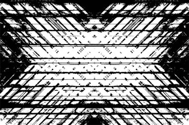 Grunge black and white pattern. Monochrome particles abstract texture. Background of cracks, scuffs, chips, stains, ink spots, lines. Dark design background surface. Gray printing element