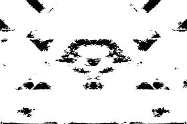 Grunge siyah beyaz desen. Monokrom parçacıkları soyut doku. Çatlakların, sürtünmelerin, çiplerin, lekelerin, mürekkep lekelerinin geçmişi. Koyu tasarım arka plan yüzeyi.