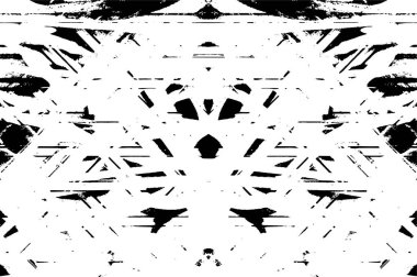Grunge siyah beyaz desen. Monokrom parçacıkları soyut doku. Çatlakların, sürtünmelerin, çiplerin, lekelerin, mürekkep lekelerinin geçmişi. Koyu tasarım arka plan yüzeyi.