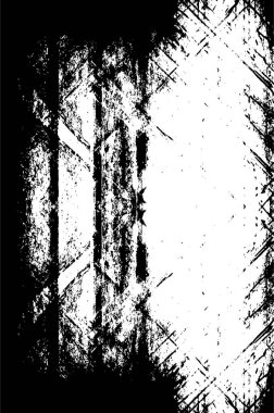 Grunge üst üste biniyor. Soyut siyah-beyaz vektör arkaplanı. Çatlak, leke ve noktalarda kirli desenli tek renkli klasik yüzey. Karanlık korku tarzında eski bir duvar.