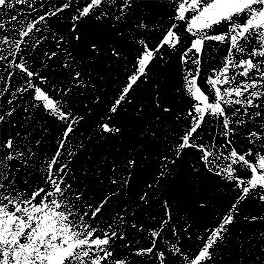 Grunge siyah beyaz desen. Monokrom parçacıkları soyut doku. Çatlakların, sürtünmelerin, çiplerin, lekelerin, mürekkep lekelerinin geçmişi. Koyu tasarım arka plan yüzeyi. 