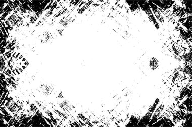 Grunge siyah beyaz desen. Monokrom parçacıkları soyut doku. Çatlakların, sürtünmelerin, çiplerin, lekelerin, mürekkep lekelerinin geçmişi. Koyu tasarım arka plan yüzeyi. 