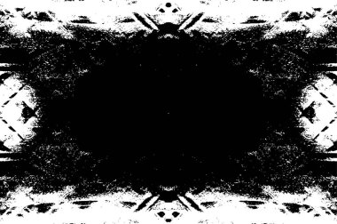 Grunge siyah beyaz desen. Monokrom parçacıkları soyut doku. Çatlakların, sürtünmelerin, çiplerin, lekelerin, mürekkep lekelerinin geçmişi. Koyu tasarım arka plan yüzeyi. 