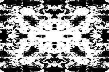 Grunge siyah beyaz desen. Monokrom parçacıkları soyut doku. Çatlakların, sürtünmelerin, çiplerin, lekelerin, mürekkep lekelerinin geçmişi. Koyu tasarım arka plan yüzeyi. 