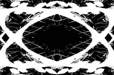 Grunge siyah beyaz desen. Monokrom parçacıkları soyut doku. Çatlakların, sürtünmelerin, çiplerin, lekelerin, mürekkep lekelerinin geçmişi. Koyu tasarım arka plan yüzeyi. 