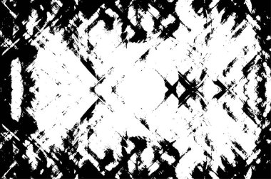 Grunge siyah beyaz desen. Monokrom parçacıkları soyut doku. Çatlakların, sürtünmelerin, çiplerin, lekelerin, mürekkep lekelerinin geçmişi. Koyu tasarım arka plan yüzeyi. 