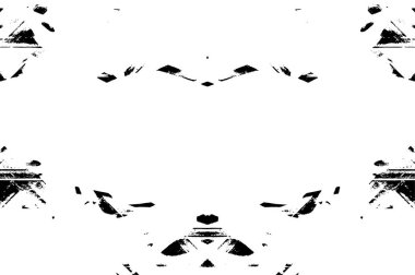 Grunge siyah beyaz desen. Monokrom parçacıkları soyut doku. Çatlakların, sürtünmelerin, çiplerin, lekelerin, mürekkep lekelerinin geçmişi. Koyu tasarım arka plan yüzeyi. 