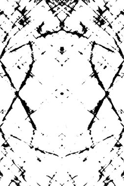 Grunge siyah beyaz desen. Monokrom parçacıkları soyut doku. Çatlakların, sürtünmelerin, çiplerin, lekelerin, mürekkep lekelerinin geçmişi. Koyu tasarım arka plan yüzeyi. 