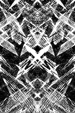 Grunge siyah beyaz desen. Monokrom parçacıkları soyut doku. Çatlakların, sürtünmelerin, çiplerin, lekelerin, mürekkep lekelerinin geçmişi. Koyu tasarım arka plan yüzeyi. 