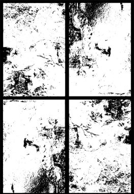 Grunge siyah beyaz desen. Monokrom parçacıkları soyut doku. Çatlakların, sürtünmelerin, çiplerin, lekelerin, mürekkep lekelerinin geçmişi. Koyu tasarım arka plan yüzeyi. 