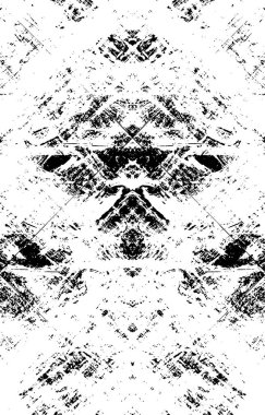 Grunge siyah beyaz desen. Monokrom parçacıkları soyut doku. Çatlakların, sürtünmelerin, çiplerin, lekelerin, mürekkep lekelerinin geçmişi. Koyu tasarım arka plan yüzeyi. 