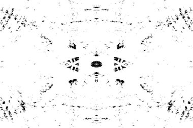 Grunge siyah beyaz desen. Monokrom parçacıkları soyut doku. Çatlakların, sürtünmelerin, çiplerin, lekelerin, mürekkep lekelerinin geçmişi. Koyu tasarım arka plan yüzeyi. 
