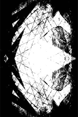 Grunge siyah beyaz desen. Monokrom parçacıkları soyut doku. Çatlakların, sürtünmelerin, çiplerin, lekelerin, mürekkep lekelerinin geçmişi. Koyu tasarım arka plan yüzeyi. 