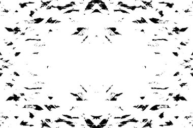 Grunge siyah beyaz desen. Monokrom parçacıkları soyut doku. Çatlakların, sürtünmelerin, çiplerin, lekelerin, mürekkep lekelerinin geçmişi. Koyu tasarım arka plan yüzeyi. 