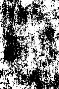 Grunge siyah beyaz desen. Monokrom parçacıkları soyut doku. Çatlakların, sürtünmelerin, çiplerin, lekelerin, mürekkep lekelerinin geçmişi. Koyu tasarım arka plan yüzeyi. 