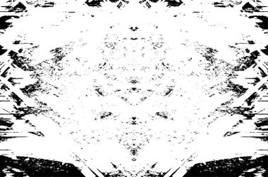 Grunge siyah beyaz desen. Monokrom parçacıkları soyut doku. Çatlakların, sürtünmelerin, çiplerin, lekelerin, mürekkep lekelerinin geçmişi. Koyu tasarım arka plan yüzeyi. 
