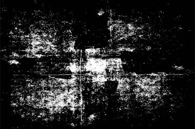 Grunge siyah beyaz desen. Monokrom parçacıkları soyut doku. Çatlakların, sürtünmelerin, çiplerin, lekelerin, mürekkep lekelerinin geçmişi. Koyu tasarım arka plan yüzeyi. 