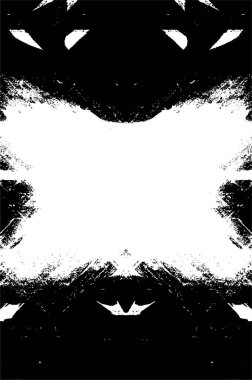 Grunge üst üste biniyor. Soyut siyah-beyaz vektör arkaplanı. Çatlak, leke ve noktalarda kirli desenli tek renkli klasik yüzey. Karanlık korku tarzında eski bir duvar.