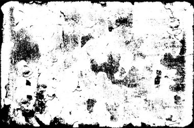 Grunge üst üste biniyor. Soyut siyah-beyaz vektör arkaplanı. Çatlak, leke ve noktalarda kirli desenli tek renkli klasik yüzey. Karanlık korku tarzında eski bir duvar.