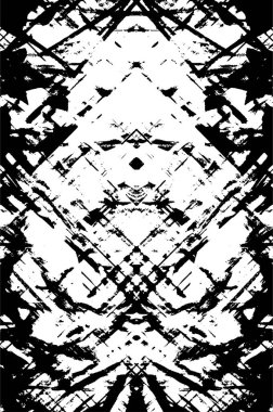 Grunge üst üste biniyor. Soyut siyah-beyaz vektör arkaplanı. Çatlak, leke ve noktalarda kirli desenli tek renkli klasik yüzey. Karanlık korku tarzında eski bir duvar.