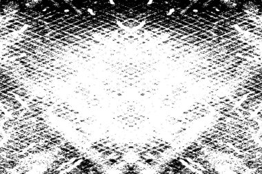 Grunge üst üste biniyor. Soyut siyah-beyaz vektör arkaplanı. Çatlak, leke ve noktalarda kirli desenli tek renkli klasik yüzey. Karanlık korku tarzında eski bir duvar.