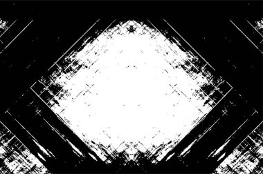 Grunge üst üste biniyor. Soyut siyah-beyaz vektör arkaplanı. Çatlak, leke ve noktalarda kirli desenli tek renkli klasik yüzey. Karanlık korku tarzında eski bir duvar.