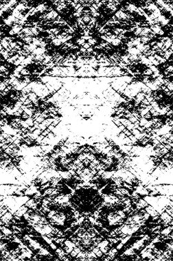 Grunge üst üste biniyor. Soyut siyah-beyaz vektör arkaplanı. Çatlak, leke ve noktalarda kirli desenli tek renkli klasik yüzey. Karanlık korku tarzında eski bir duvar.