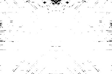 Grunge siyah beyaz desen. Monokrom parçacıkları soyut doku. Çatlakların, sürtünmelerin, çiplerin, lekelerin, mürekkep lekelerinin geçmişi. Koyu tasarım arka plan yüzeyi. 