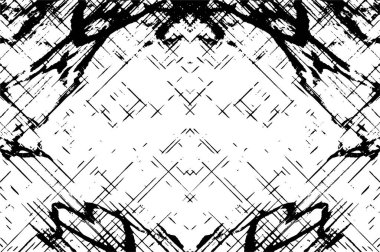 Grunge siyah ve beyaz soyut doku. Çatlakların, sürtünmelerin, çiplerin, lekelerin, mürekkep lekelerinin arka planı