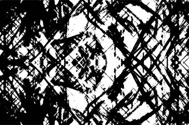 Grunge siyah beyaz desen. Monokrom parçacıkları soyut doku. Çatlakların, sürtünmelerin, çiplerin, lekelerin, mürekkep lekelerinin, çizgilerin geçmişi. Koyu tasarım arka plan yüzeyi. 