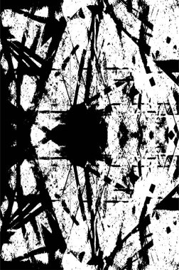 Siyah beyaz desenli, noktalı, lekeli, çizik ve çizikli sıkıntılı bir arkaplan. Soyut vektör illüstrasyonu.