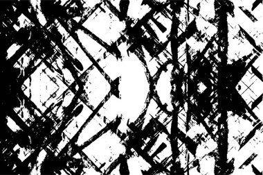 Grunge üst üste biniyor. Soyut siyah-beyaz vektör arkaplanı. Çatlak, leke ve noktalarda kirli desenli tek renkli klasik yüzey. Karanlık korku tarzında eski bir duvar.