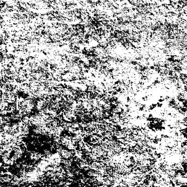Grunge üst üste biniyor. Soyut siyah-beyaz vektör arkaplanı. Çatlak, leke ve noktalarda kirli desenli tek renkli klasik yüzey. Karanlık korku tarzında eski bir duvar.