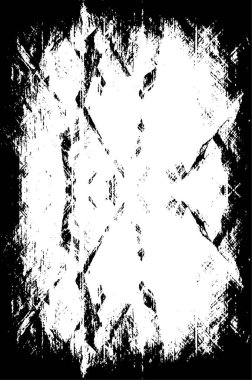 Grunge üst üste biniyor. Soyut siyah-beyaz vektör arkaplanı. Çatlak, leke ve noktalarda kirli desenli tek renkli klasik yüzey. Karanlık korku tarzında eski bir duvar.