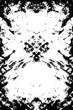 Grunge üst üste biniyor. Soyut siyah-beyaz vektör arkaplanı. Çatlak, leke ve noktalarda kirli desenli tek renkli klasik yüzey. Karanlık korku tarzında eski bir duvar.