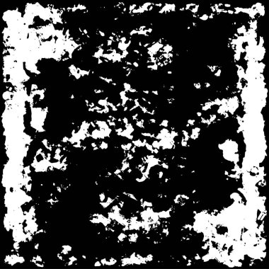 Grunge siyah beyaz desen. Monokrom parçacıkları soyut doku. Çatlakların, sürtünmelerin, çiplerin, lekelerin, mürekkep lekelerinin, çizgilerin geçmişi. Koyu tasarım arka plan yüzeyi.