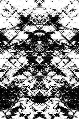 Grunge siyah beyaz desen. Monokrom parçacıkları soyut doku. Çatlakların, sürtünmelerin, çiplerin, lekelerin, mürekkep lekelerinin, çizgilerin geçmişi. Koyu tasarım arka plan yüzeyi.