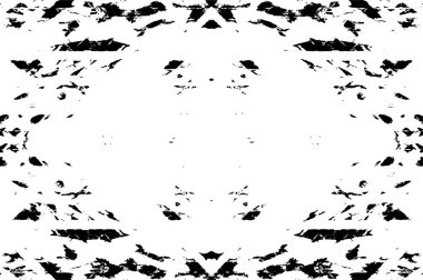 Grunge siyah beyaz desen. Monokrom parçacıkları soyut doku. Çatlakların, sürtünmelerin, çiplerin, lekelerin, mürekkep lekelerinin, çizgilerin geçmişi. Koyu tasarım arka plan yüzeyi.
