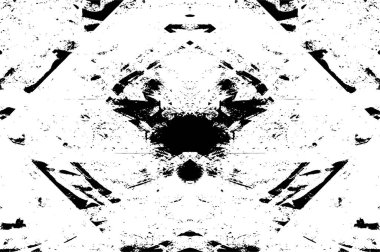 Grunge siyah beyaz desen. Monokrom parçacıkları soyut doku. Çatlakların, sürtünmelerin, çiplerin, lekelerin, mürekkep lekelerinin, çizgilerin geçmişi. Koyu tasarım arka plan yüzeyi.