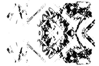 Grunge siyah beyaz desen. Monokrom parçacıkları soyut doku. Çatlakların, sürtünmelerin, çiplerin, lekelerin, mürekkep lekelerinin, çizgilerin geçmişi. Koyu tasarım arka plan yüzeyi.