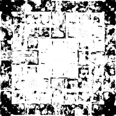 Grunge üst üste biniyor. Soyut siyah-beyaz vektör arkaplanı. Çatlak, leke ve noktalarda kirli desenli tek renkli klasik yüzey. Karanlık korku tarzında eski bir duvar.