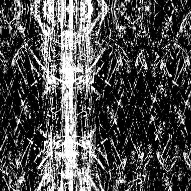 Grunge üst üste biniyor. Soyut siyah-beyaz vektör arkaplanı. Çatlak, leke ve noktalarda kirli desenli tek renkli klasik yüzey. Karanlık korku tarzında eski bir duvar.