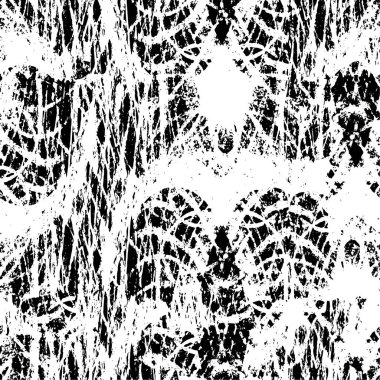 Grunge üst üste biniyor. Soyut siyah-beyaz vektör arkaplanı. Çatlak, leke ve noktalarda kirli desenli tek renkli klasik yüzey. Karanlık korku tarzında eski bir duvar.